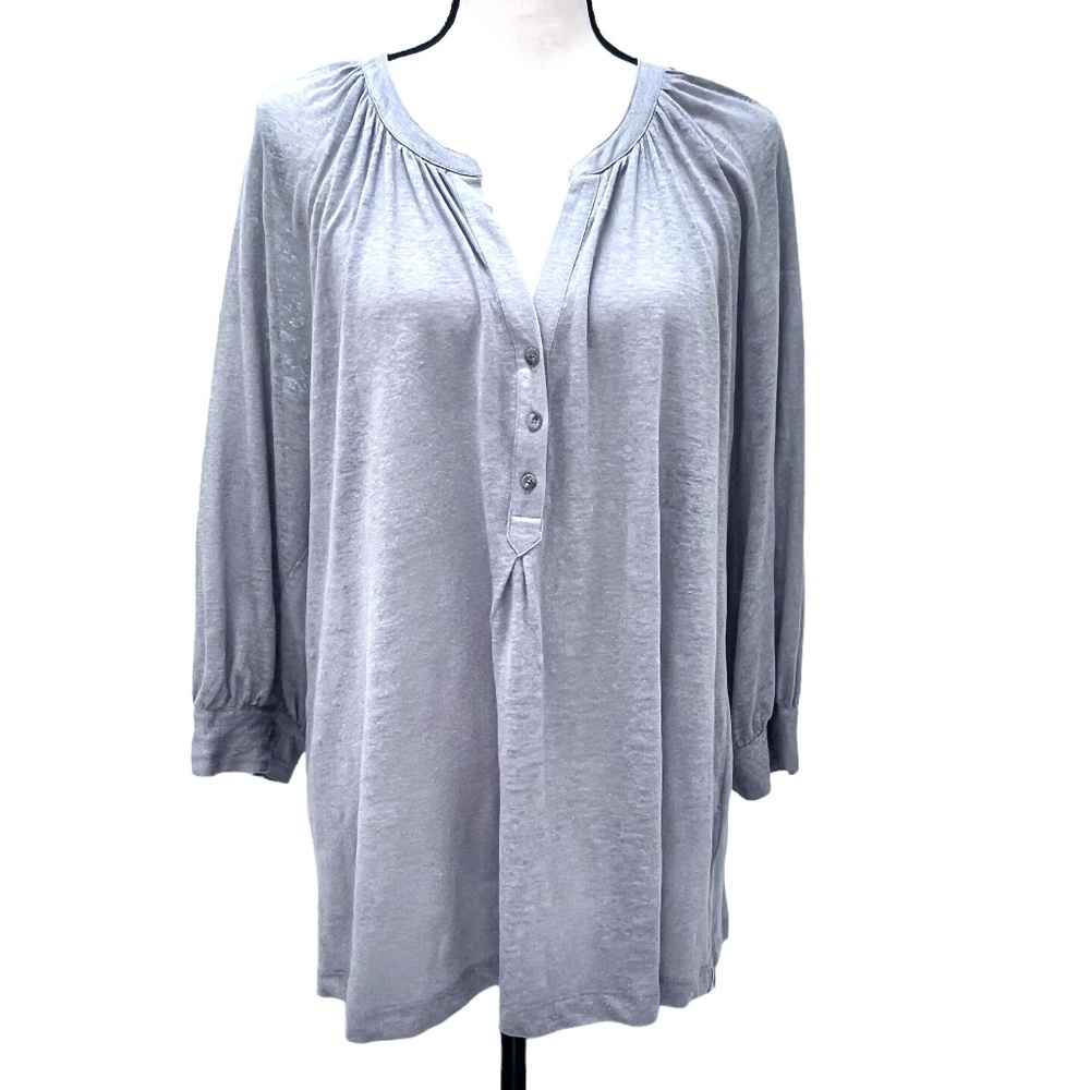 JOIE GRAY KNIT LINEN 3/4 SLEEVE LOOSE FIT BUTTON FRONT BOHEMIAN PEASANT TOP